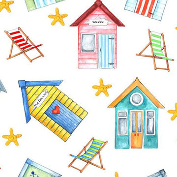 Beach Hut & Deck Chair Decal 22cm x 22cm - Warm Glass