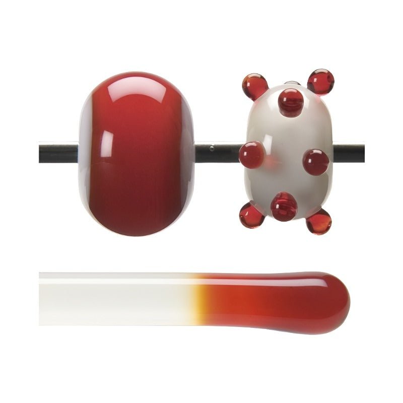 Bullseye Glass Rod: Red Striker Transparent 1122 - Warm Glass