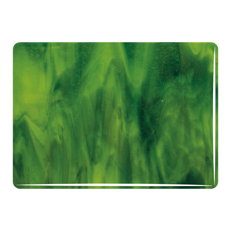 Bullseye Streaky Glass: 3mm Yellow & Deep Forest Green 2121 - Warm Glass