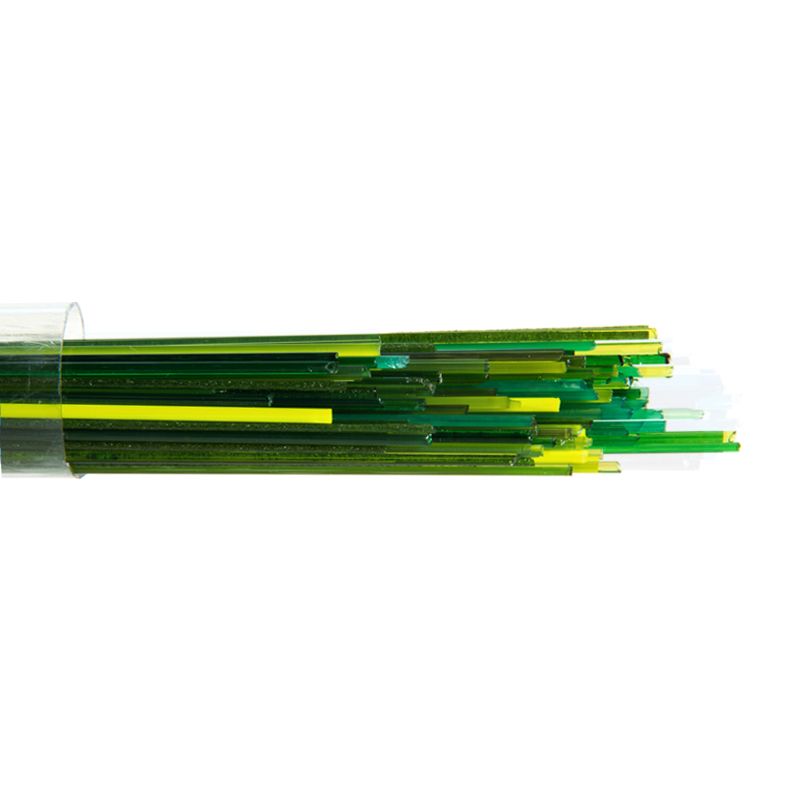 Bullseye Stringers: 1mm Mixed Green Transparent & Opal - Warm Glass