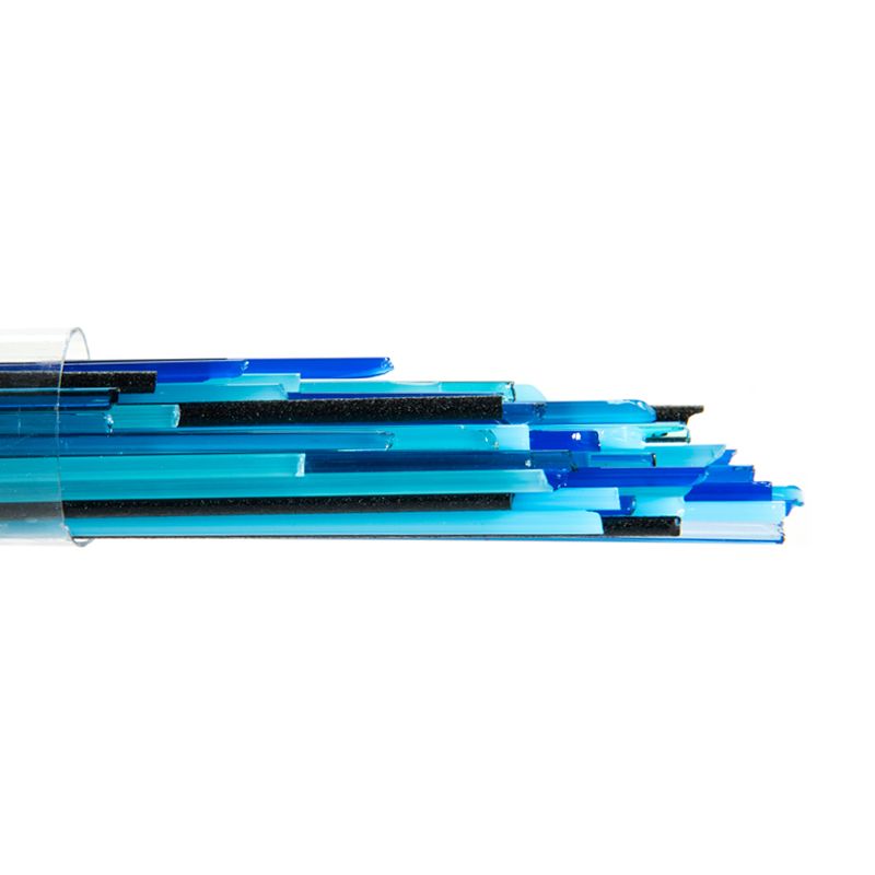 Bullseye Stringers: 2mm Mixed Blue Transparent & Opal - Warm Glass