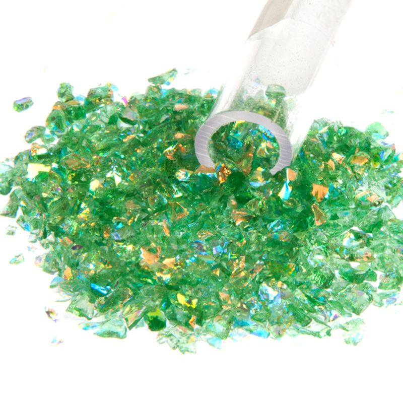 Dichroic Flakes on Green (Medium) - Warm Glass