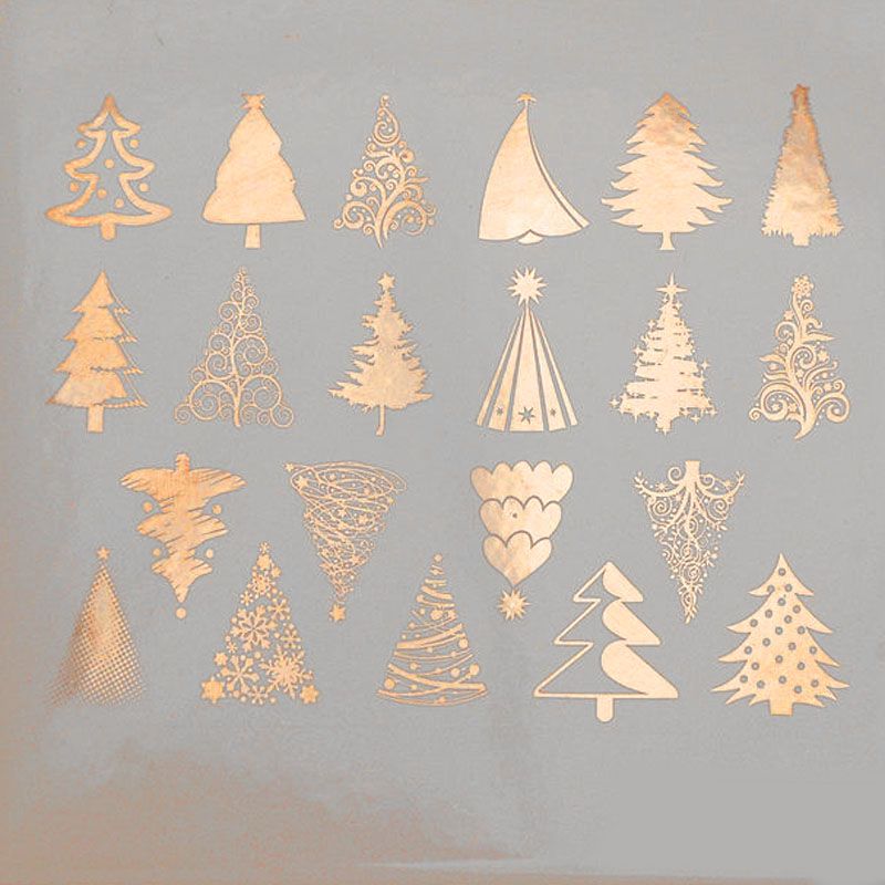 Metallic Christmas Trees Decal 13cm x 10cm - Warm Glass