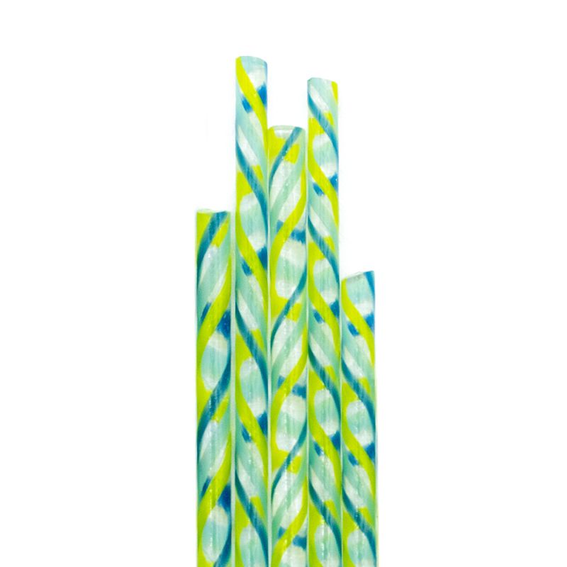 Twisted Glass Cane: Deep Cobalt, Cyan, Spring Green & Clear (CoE90) - Warm Glass